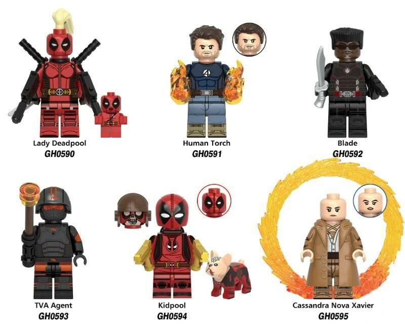 6 PCS / LOT Wolverine Deadpool X-Men Human Torch Blade Cassandra Nova Xavier Marvel Custom Minifigures Minifigs Fit Lego G0175