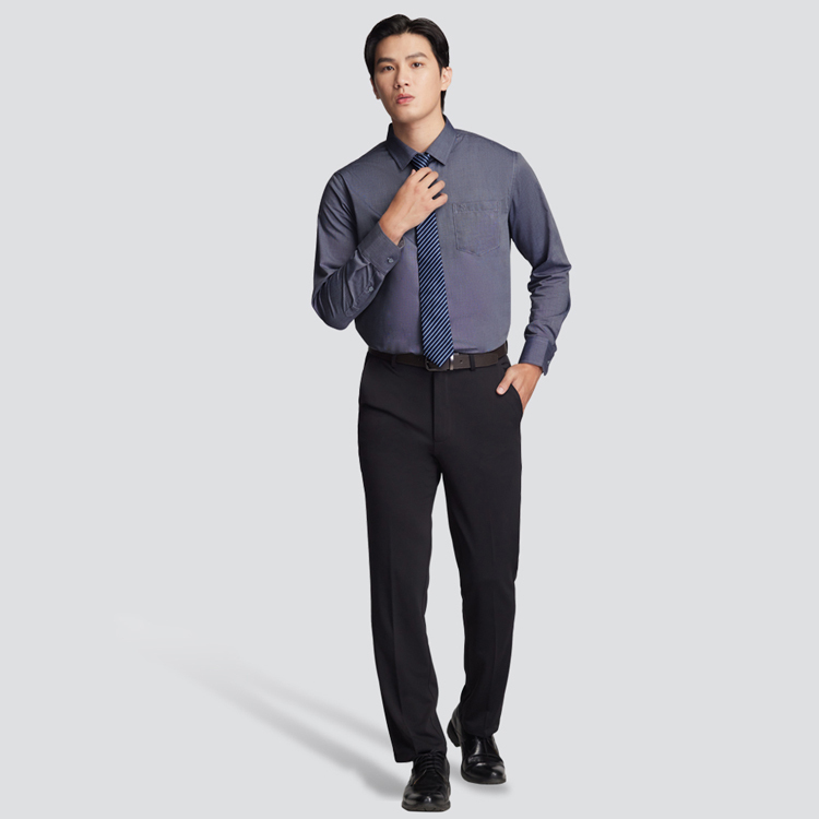 嫘縈混紡長袖襯衫-深灰