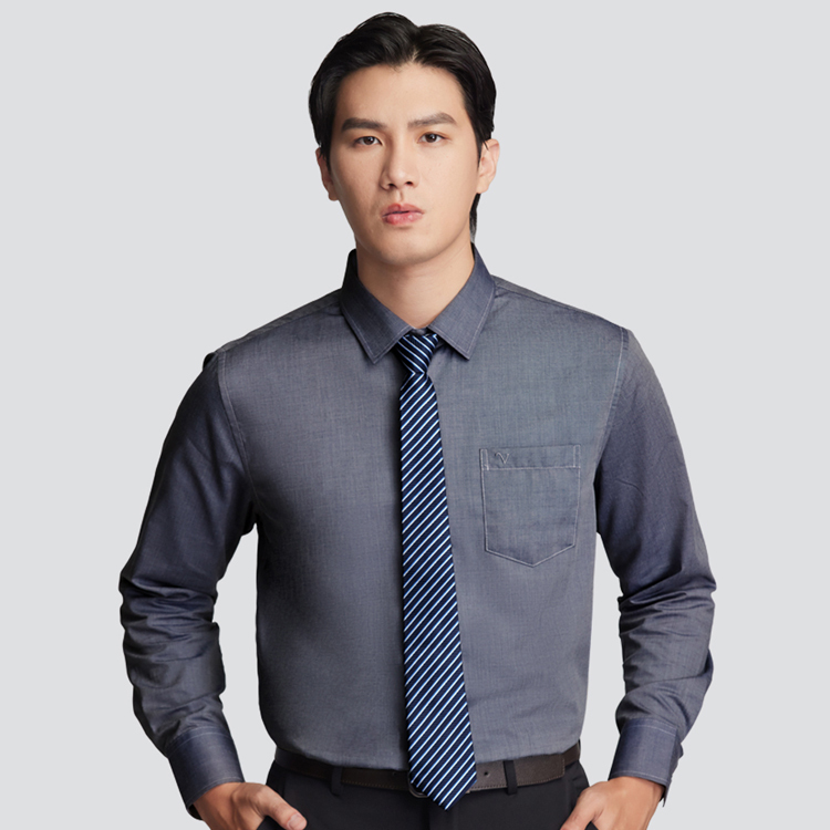 嫘縈混紡長袖襯衫-深灰