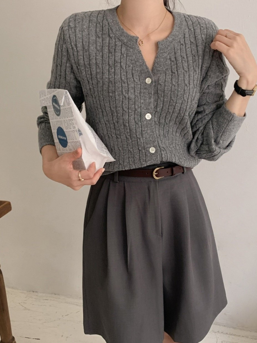 Julia針織坑條開衫[ 11色 / Free ]