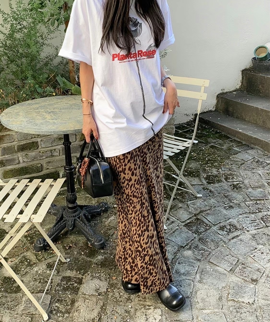 正韓時髦秋意豹紋裙