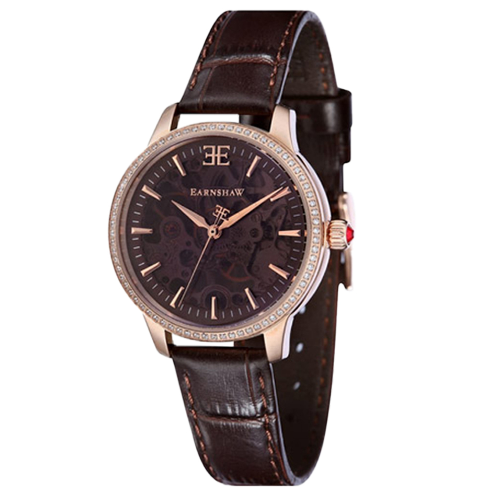 【Thomas Earnshaw 恩梭】ES-8056 Australis 澳洲女士系列 晶鑽錶圈 動力儲存40小時 防水50米 真皮 皮革 機械錶-
