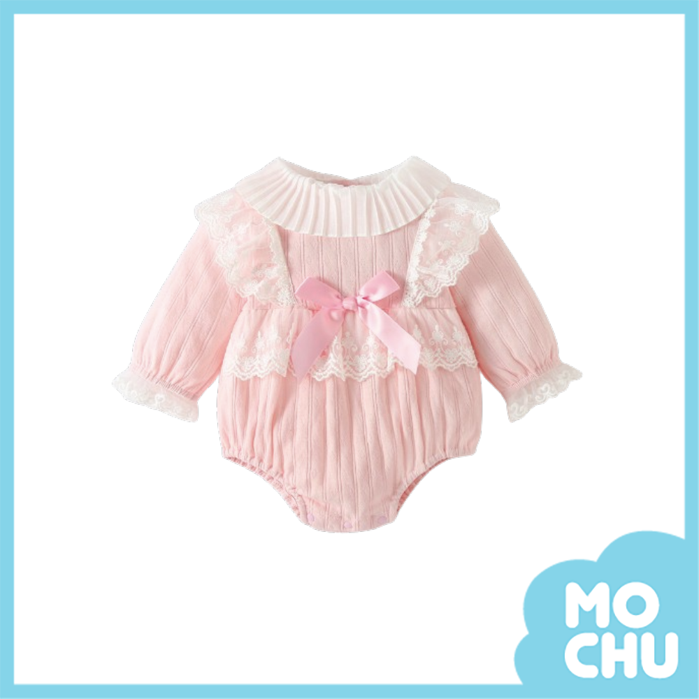 蕾絲百摺領長袖包屁衣(二色)