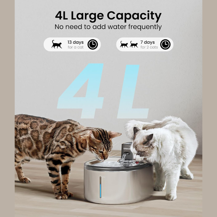 Oneisall Stainless Steel Wireless Water Fountain 4L