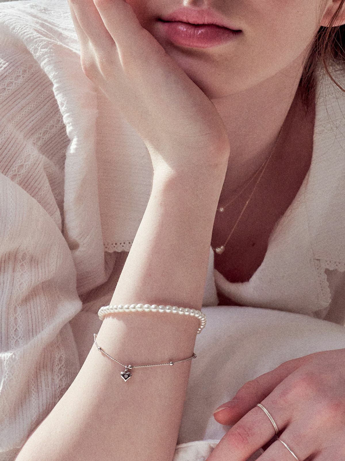 ENGBROX Fia Heart Pearl Layered Bracelet