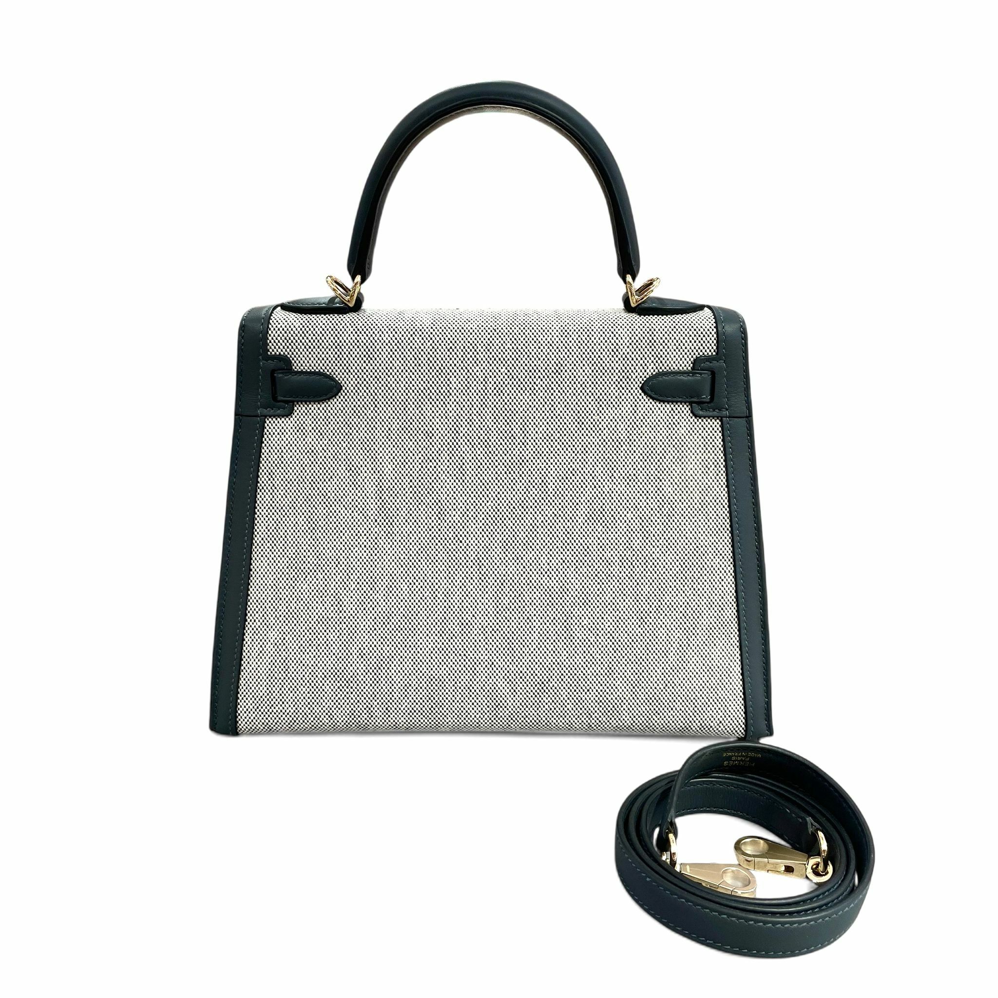 全新HERMES 愛馬仕 KELLY 25 W刻 TOILE / VEAU SWIFT CANVAS / GRIS MISTY GHW 灰色帆布金扣 #K25 #BRAND NEW #香榭站正品