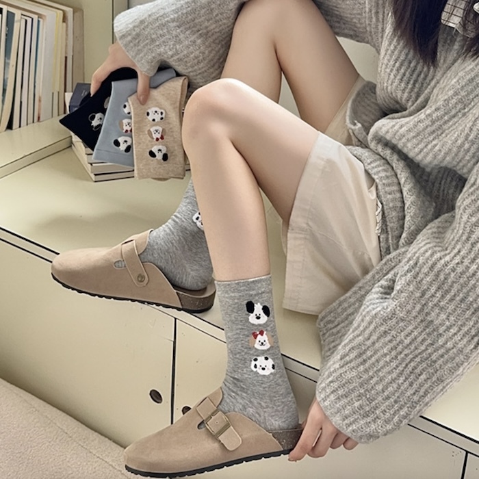 《91204》三隻小狗中筒襪