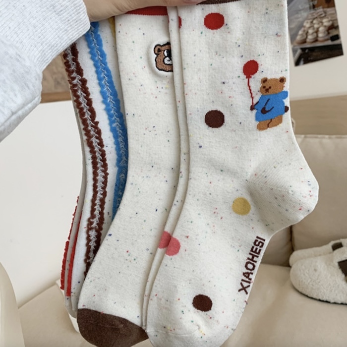 《91205》派對熊熊中筒襪