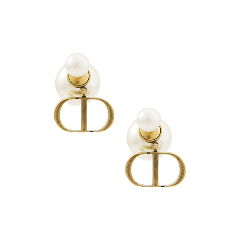 DIOR Tribales 耳環復古金色飾面金屬和白色樹脂珍珠