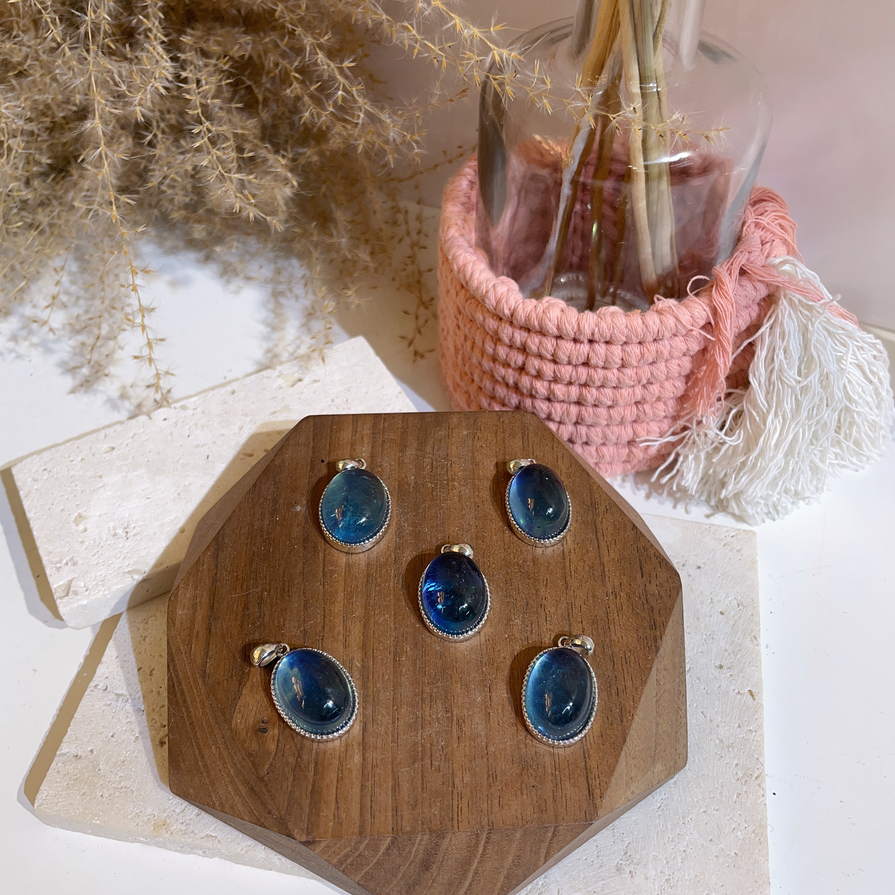 925純銀海藍寶蛋面吊墜