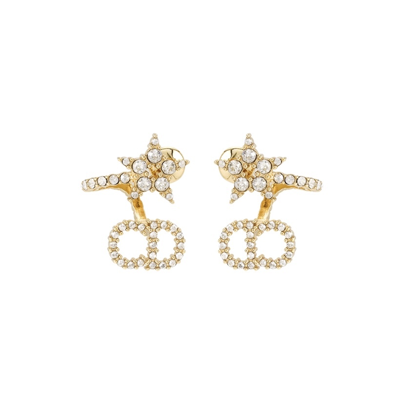 DIOR Clair D Lune 耳環 金色飾面金屬和白色水晶 星星環繞 黃銅