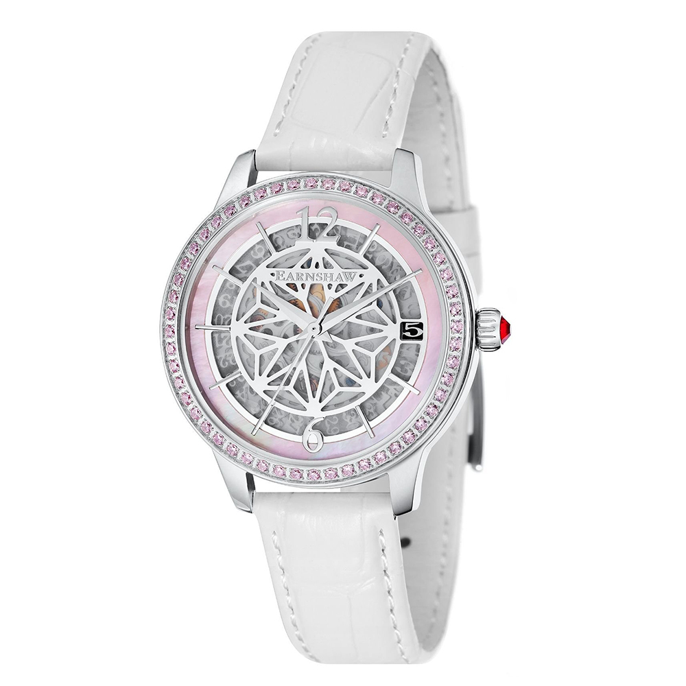 【Thomas Earnshaw 恩梭】ES-8064 Lady Kew 邱夫人系列 晶鑽錶圈 動力儲存36小時 日期窗口 防水50米 真皮 皮革 機械錶 日期窗口-