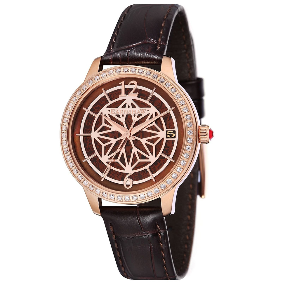 【Thomas Earnshaw 恩梭】ES-8064 Lady Kew 邱夫人系列 晶鑽錶圈 動力儲存36小時 日期窗口 防水50米 真皮 皮革 機械錶 日期窗口-