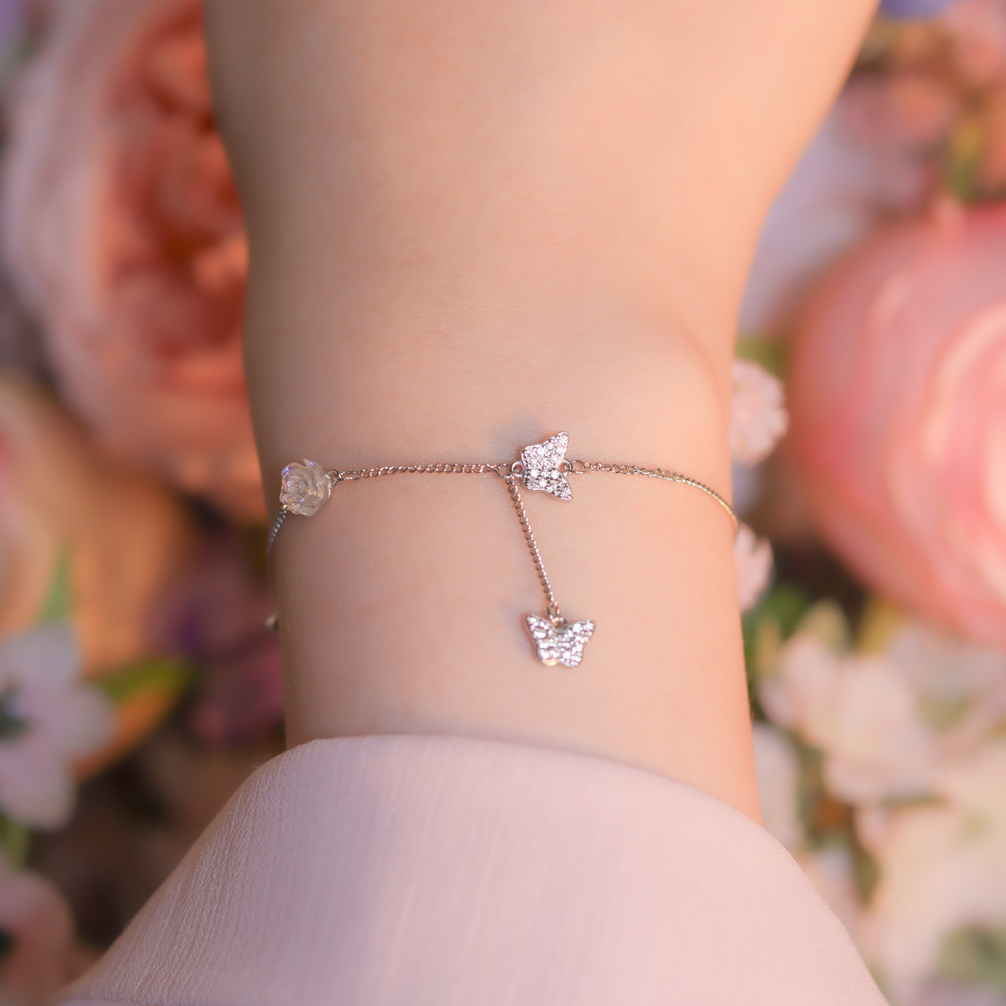 | 925純銀・白金 | 蝴蝶玫瑰的約會手鏈 | BR1147 |