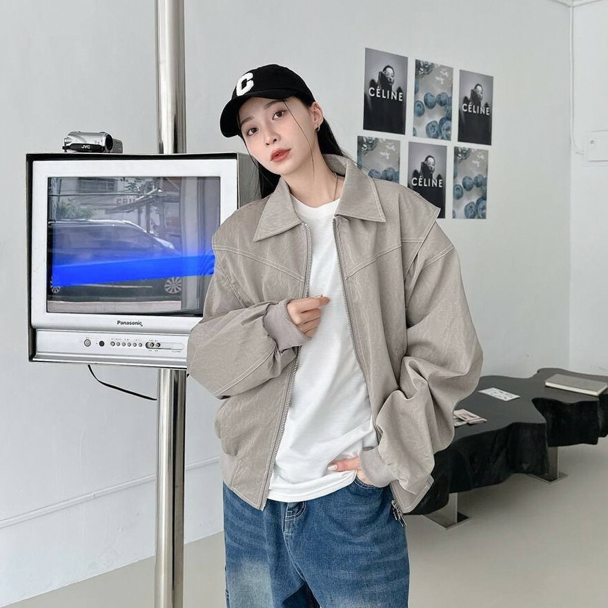 【縫線解構】oversize 撞色車線 接袖 廓形 外套 98175