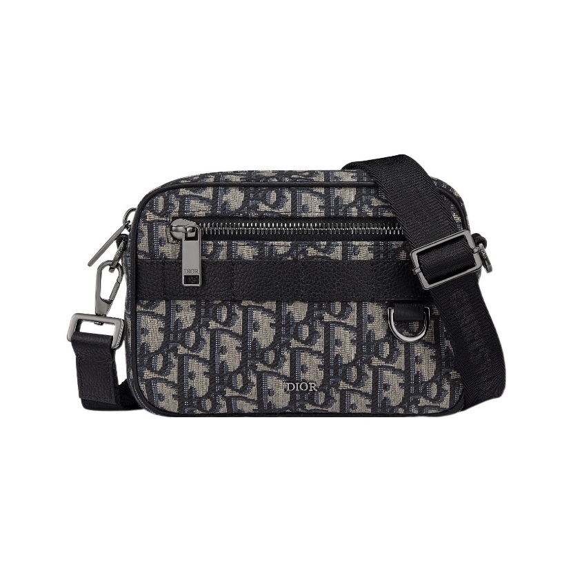 DIOR Safari Oblique 緹花 迷你 郵差袋 米色和黑色