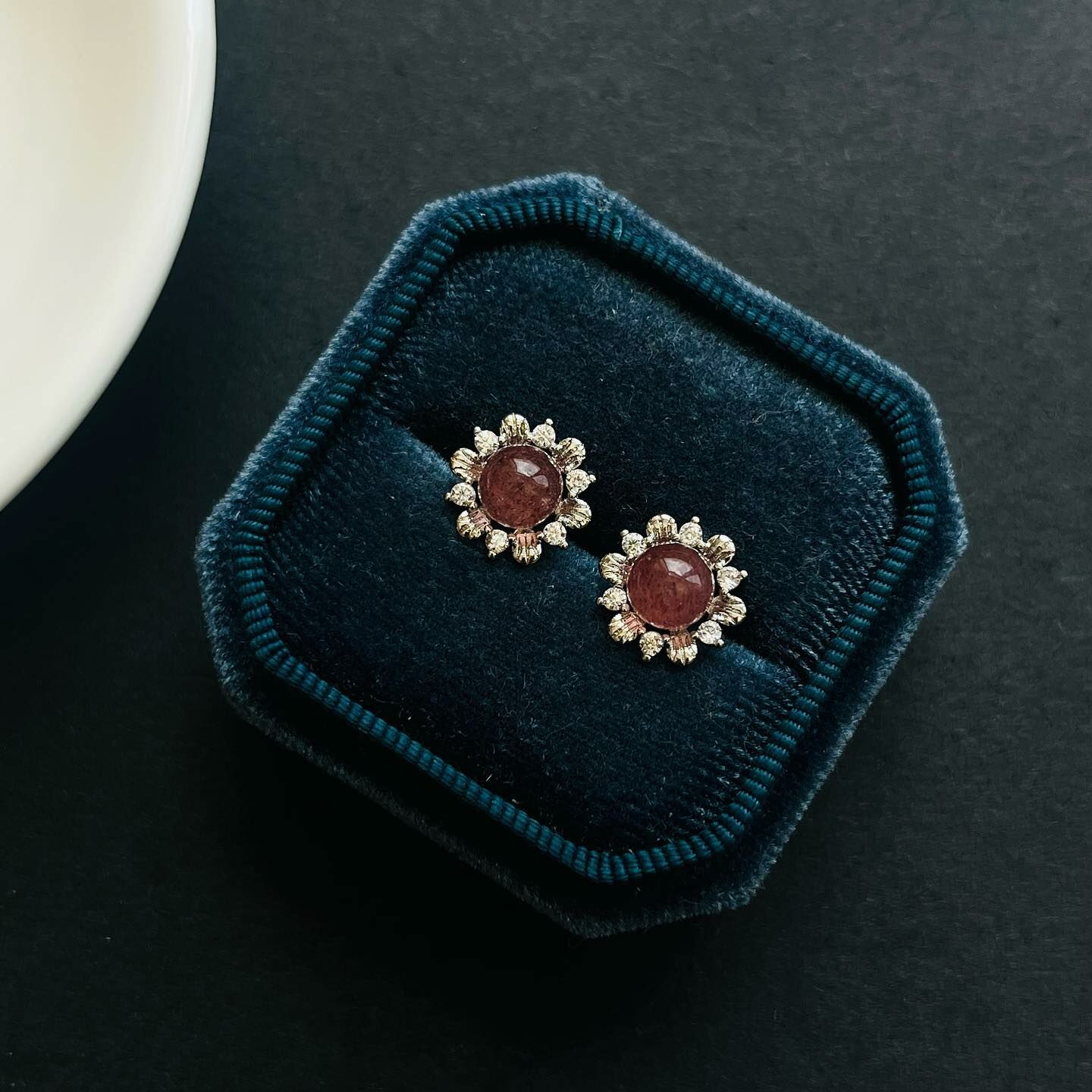 [原石] 草莓晶 925銀耳環 水晶耳環