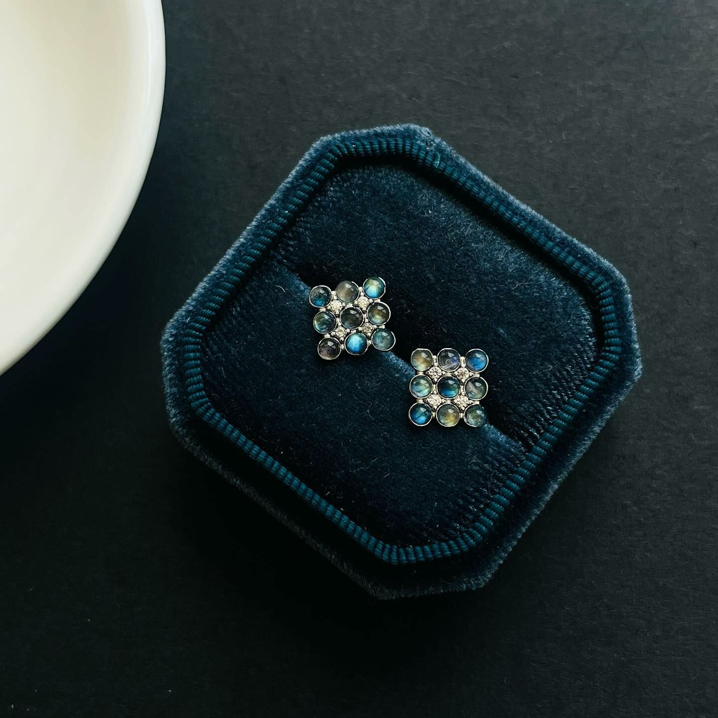 [原石] 拉長石 925銀水晶耳環