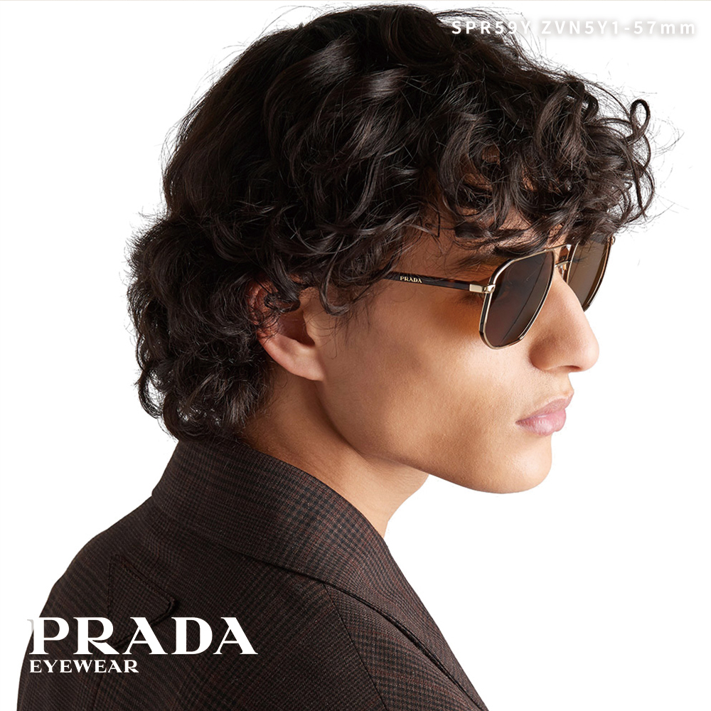PRADA】SPR 59Y ZVN-5Y1-57mm 雙槓多邊框太陽眼鏡(偏光鏡片)