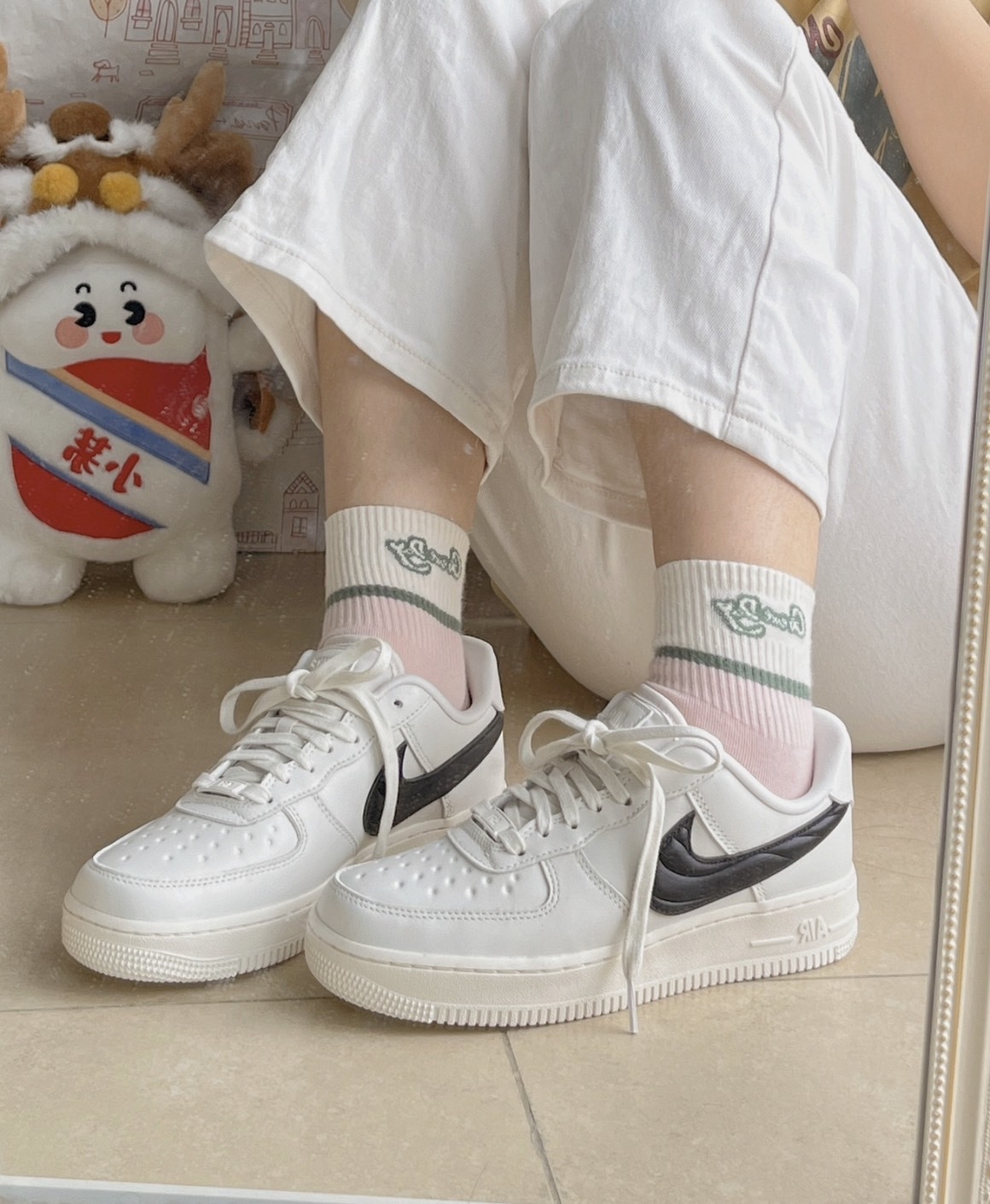 預購 NIKE AIR FORCE 奶油 熊貓 全白黑勾