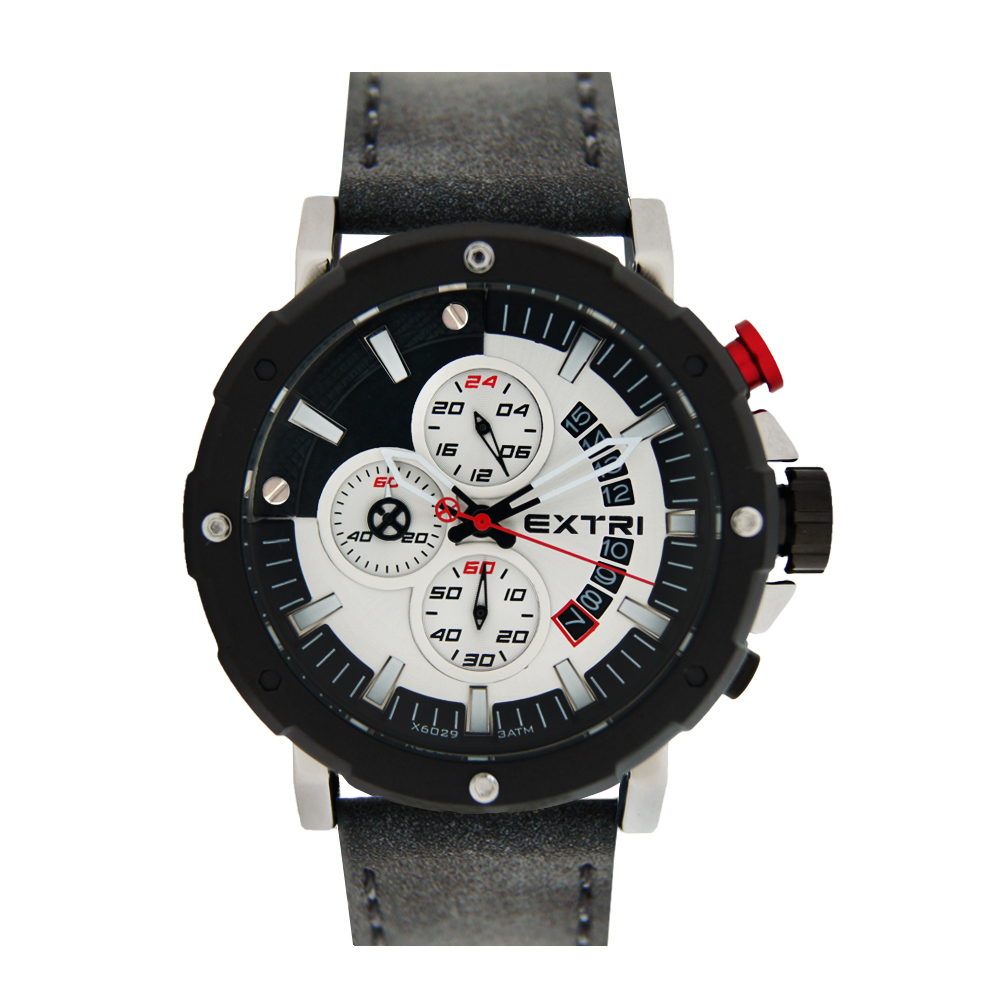 【Extri】X6029 時尚酷帥 鏤空 指針 真三眼 熊貓款 皮帶手錶