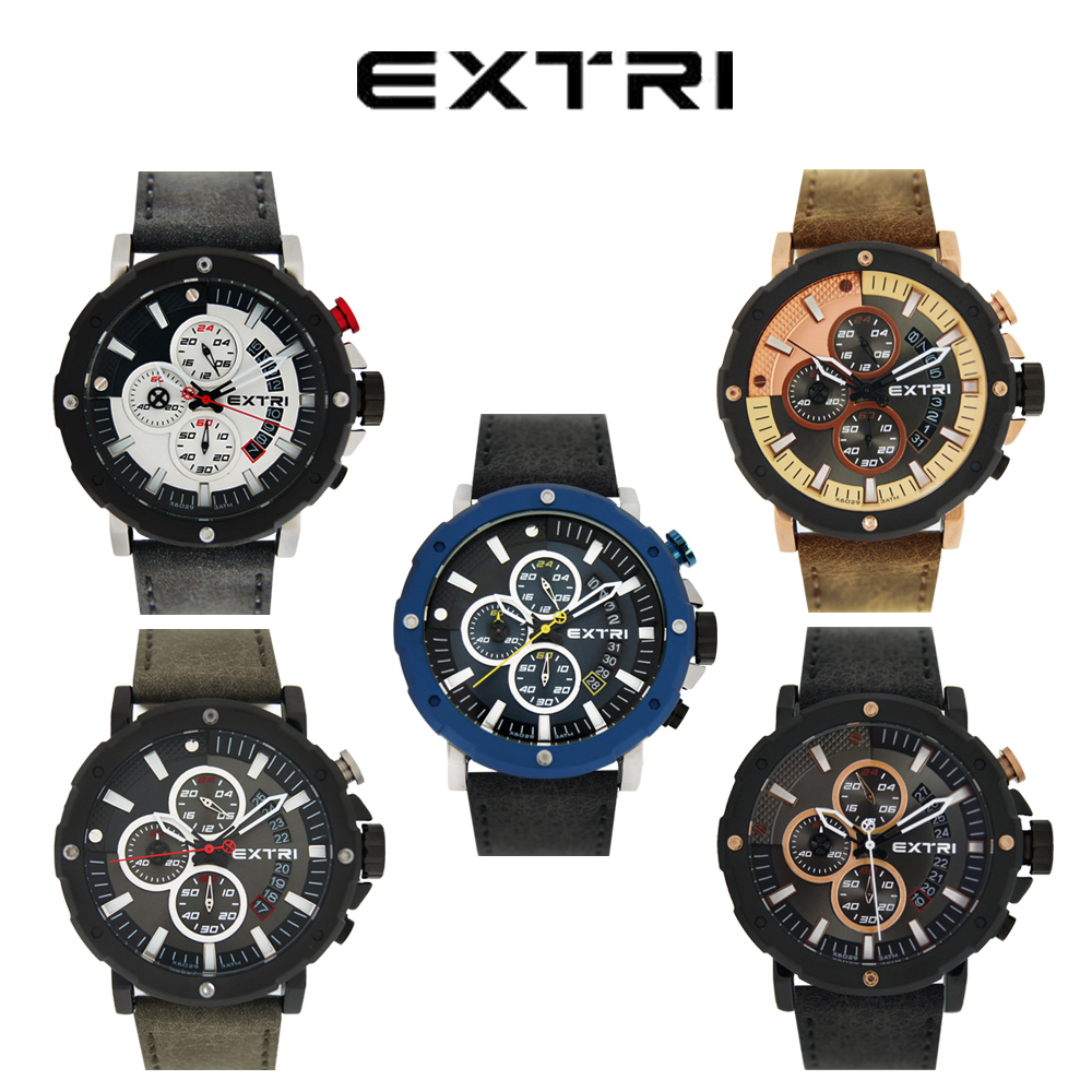 【Extri】X6029 時尚酷帥 鏤空 指針 真三眼 熊貓款 皮帶手錶