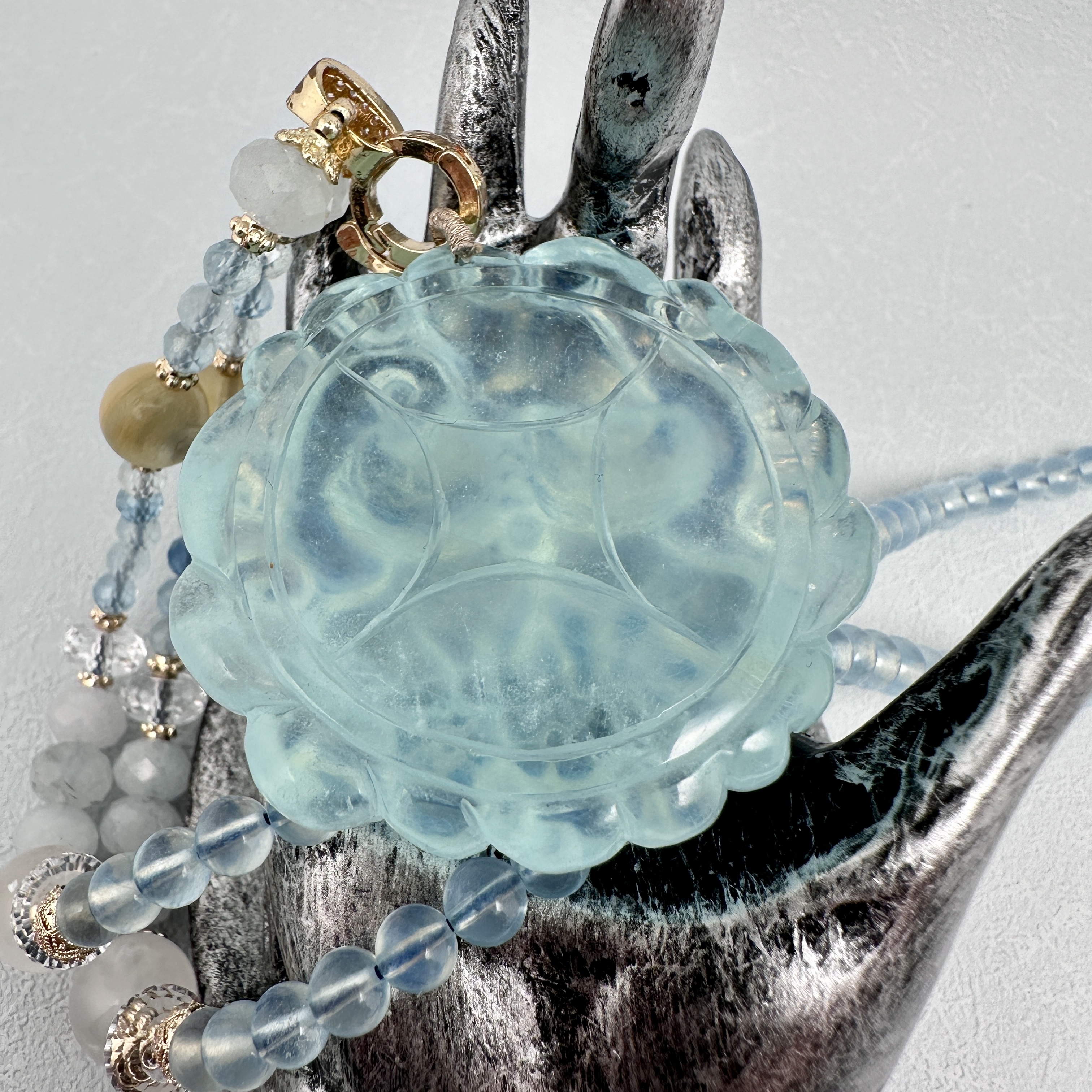 Aquamarine Starry Double Fox Nine-Tailed Fox Necklace