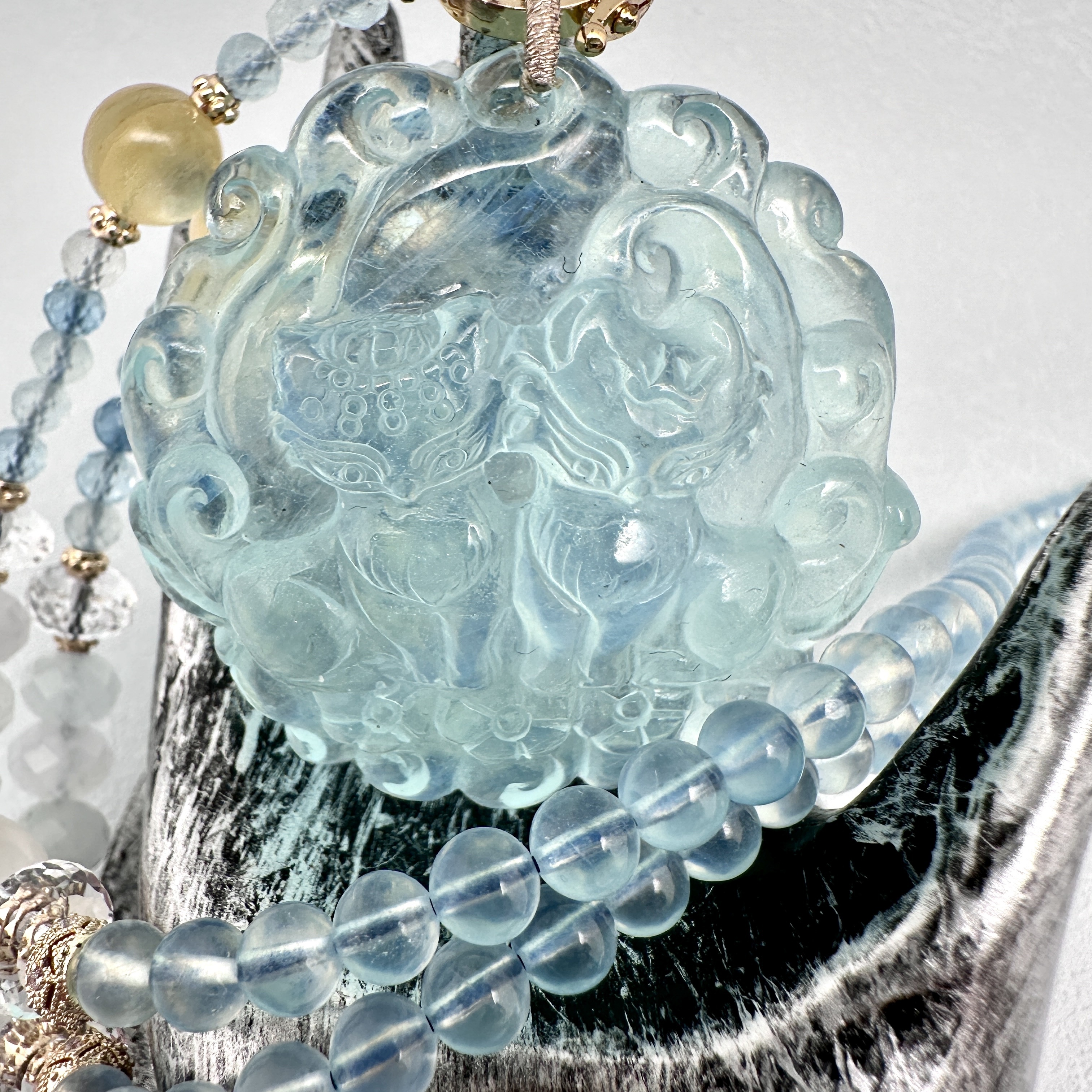 Aquamarine Starry Double Fox Nine-Tailed Fox Necklace