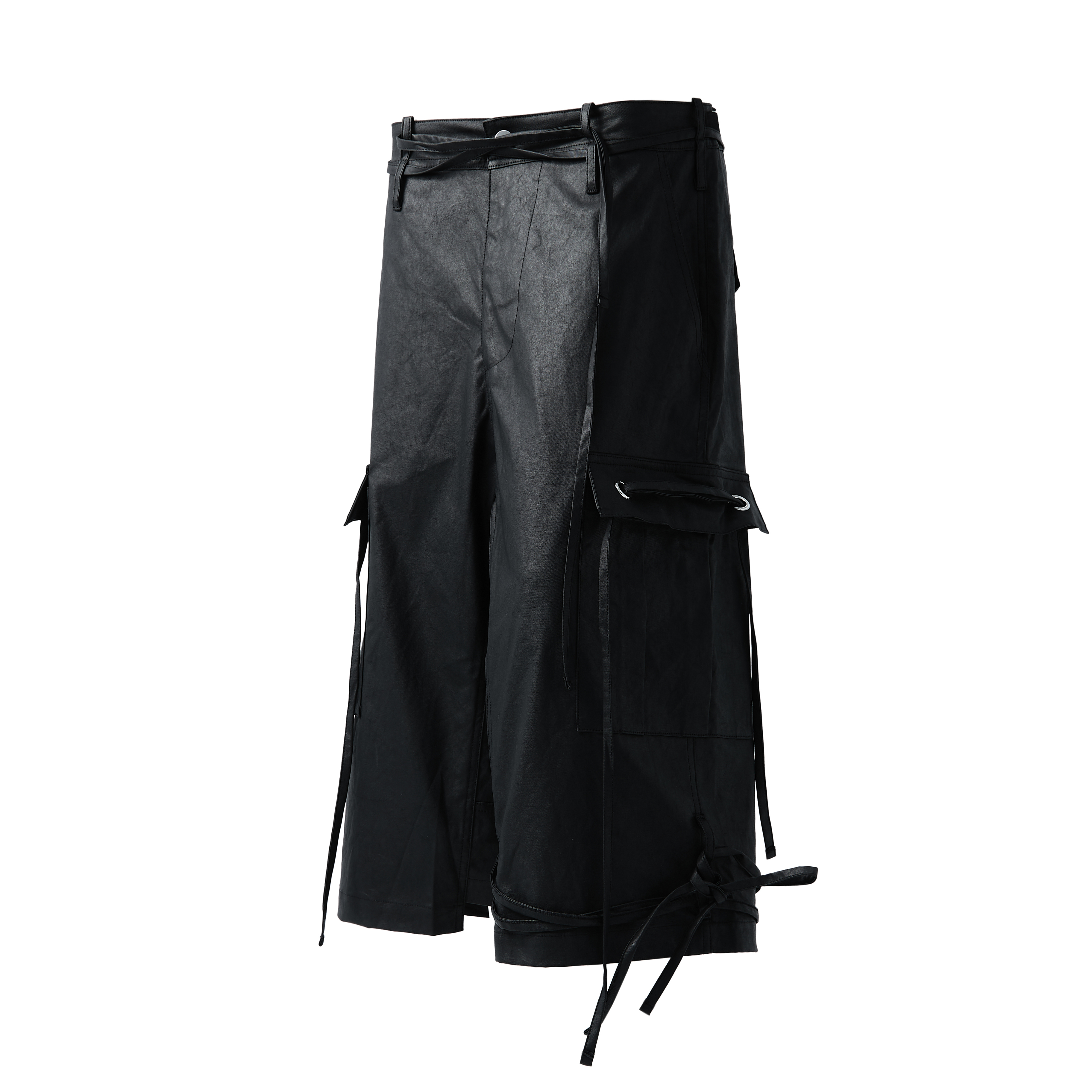 Fe3c Bondage Cargo Shorts Black 黑色蠟面繃帶工裝短褲