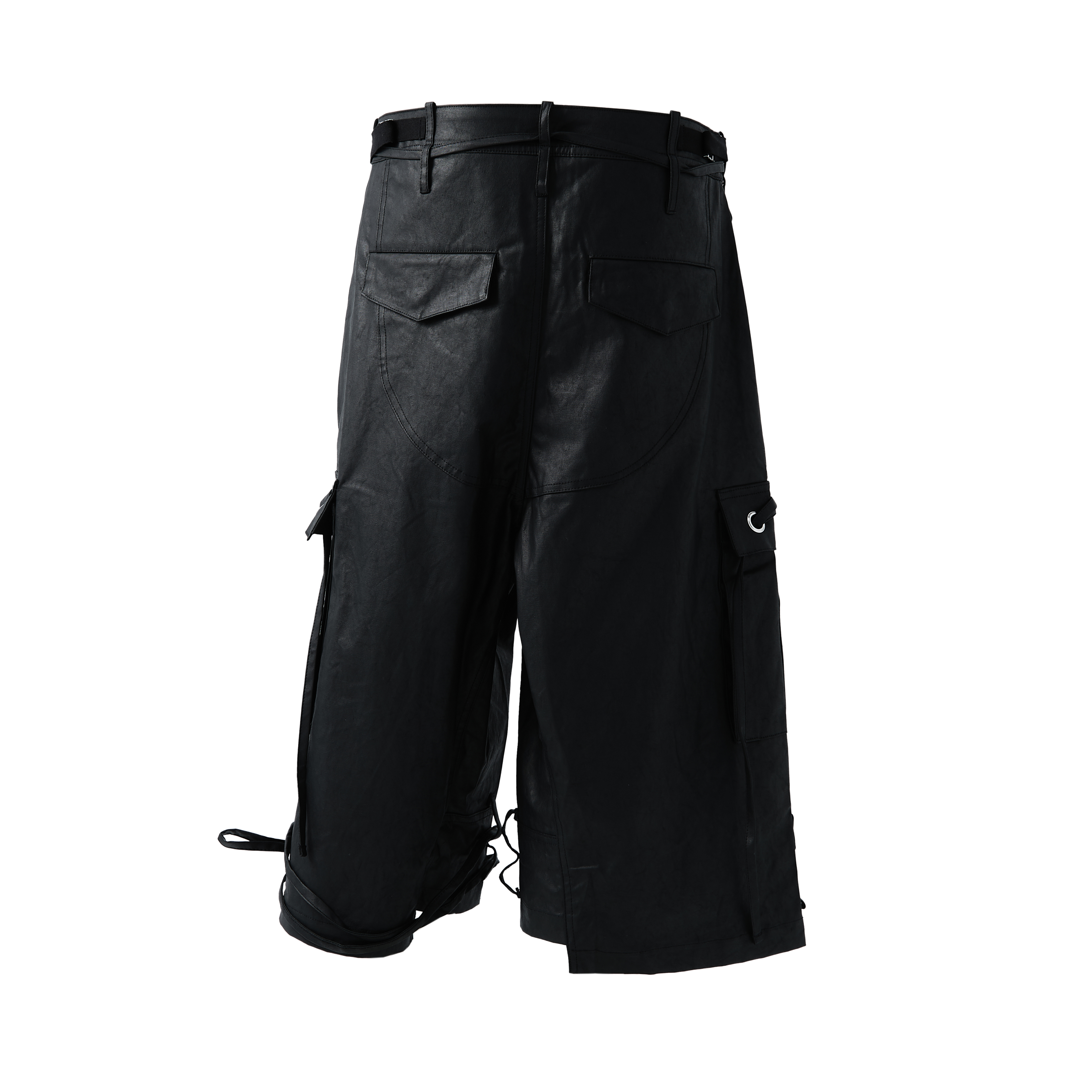 Fe3c Bondage Cargo Shorts Black 黑色蠟面繃帶工裝短褲