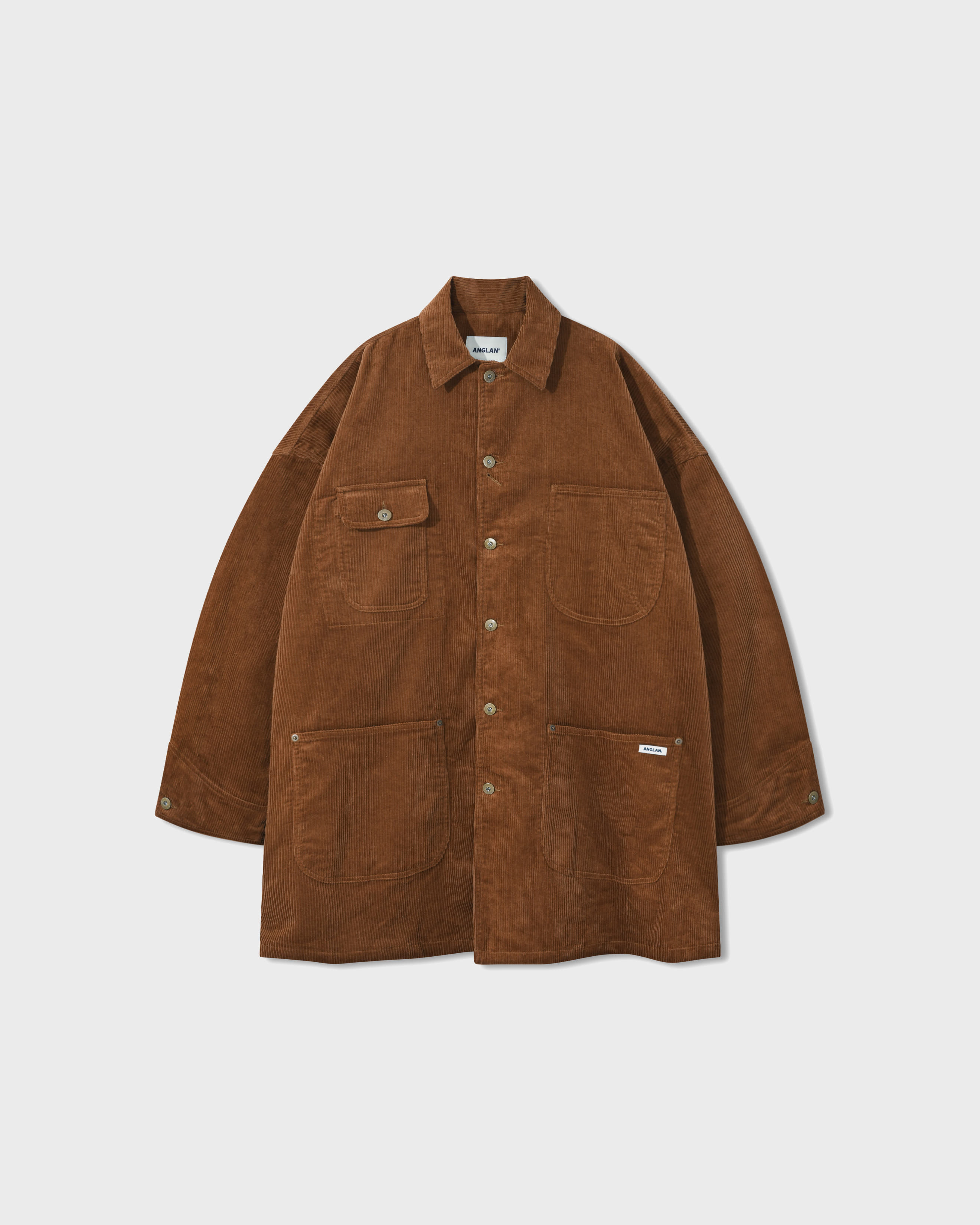 ANGLAN Corduroy Work Coat Jacket - Brown 燈芯絨工裝長版襯衫外套