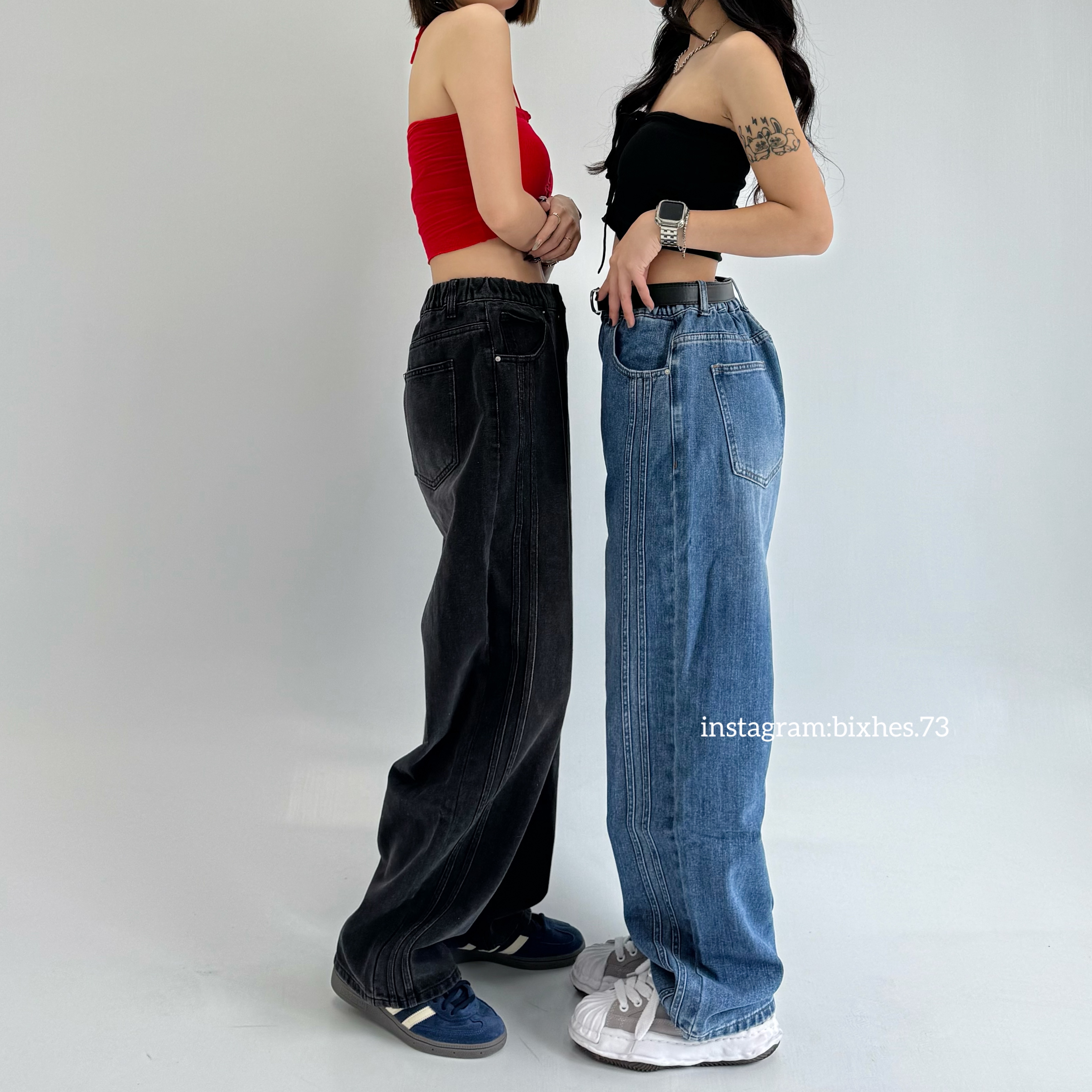 重磅雙線牛仔寬褲(E00101)