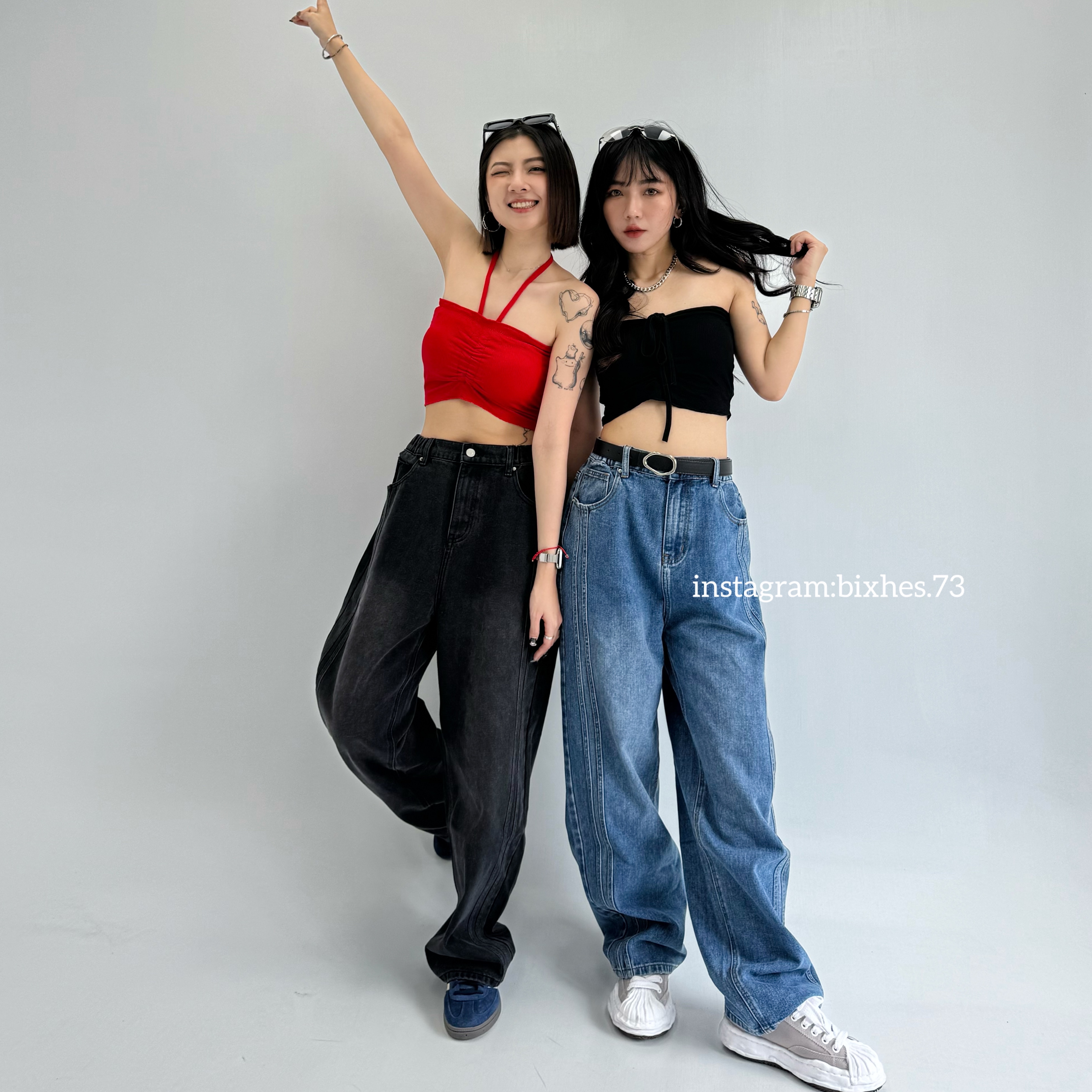 重磅雙線牛仔寬褲(E00101)