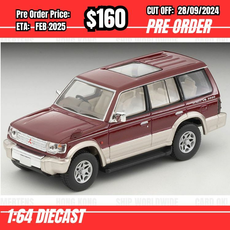 PO-$160 * Tomytec * 1:64 LV-N206b MITSUBISHI PAJERO MidRoof Wide VR Red/BE 96 Model [OD13/09]