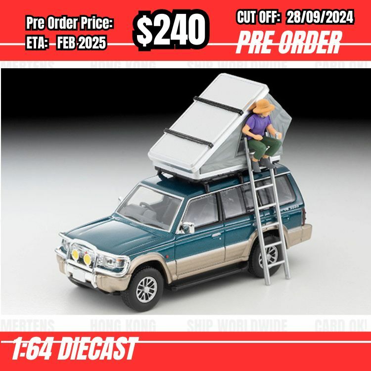 PO-$240 * Tomytec * 1:64 LV-N206c Mitsubishi PAJERO Middle Wide VR Option Parts Green 1991 with Tent/Figure [OD13/09]