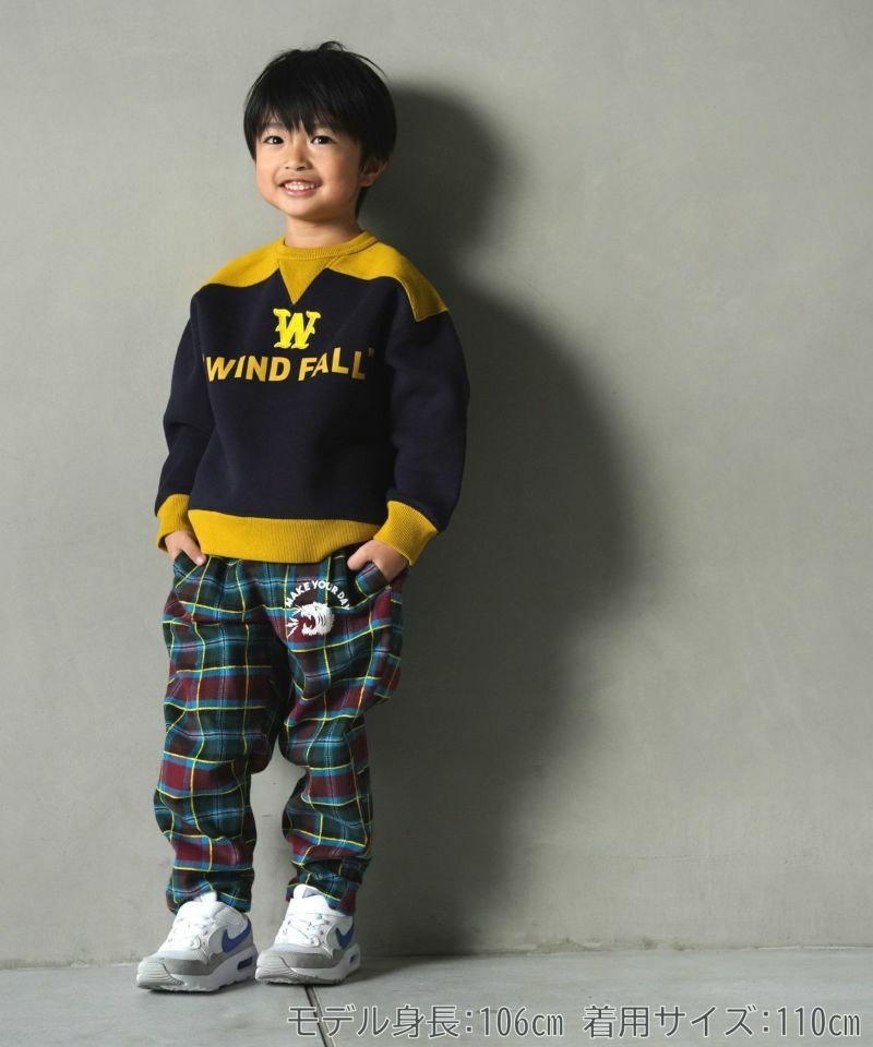 日本 MYD 老虎圖樣 純棉格紋寬版休閒長褲 (120尺寸) M440315