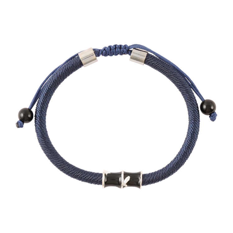 編織繩手鍊，情侶手鍊 琺瑯工藝銀竹節；寓意節節高升 堅韌專一（3864男款）