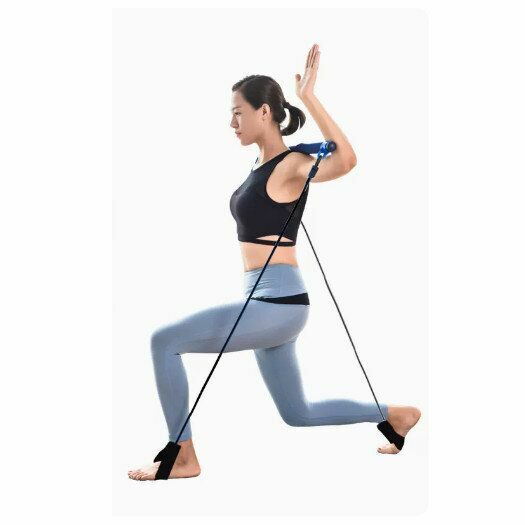 Popular multi-functional fitness stick yoga Pilates tension rope [Pilates stick-water cloud blue with foot stepping]