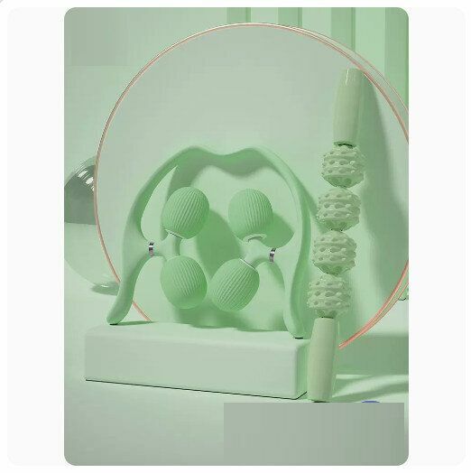 熱推【2件套】瑜伽瑯琊滾輪按摩棒【果綠【環形按摩器+肌肉按摩棒】