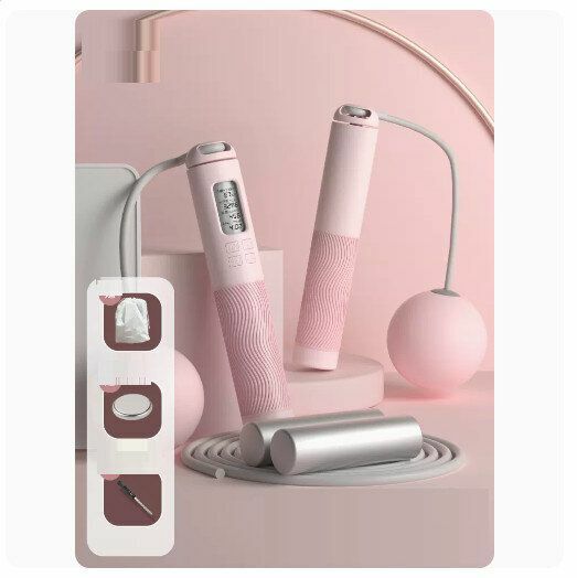 Hot recommended skipping rope [indoor and outdoor dual use [double weight-bearing to burn fat] large gravity ball + weight-bearing block + long rope-Sakura Pink]