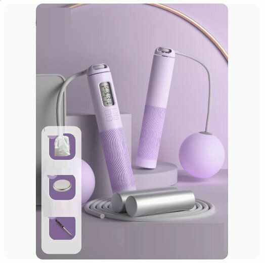Hot recommended skipping rope [indoor and outdoor dual use [double weight-bearing to burn fat] large gravity ball + weight-bearing block + long rope - Hyacinth Purple]