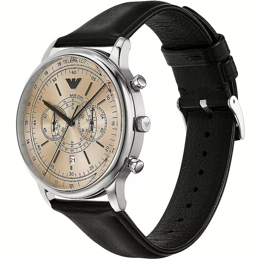 萬年鐘錶 - ARMANI  精品腕錶   亞曼尼  棕色面盤三眼皮革款男錶 AR11634  錶徑42MM