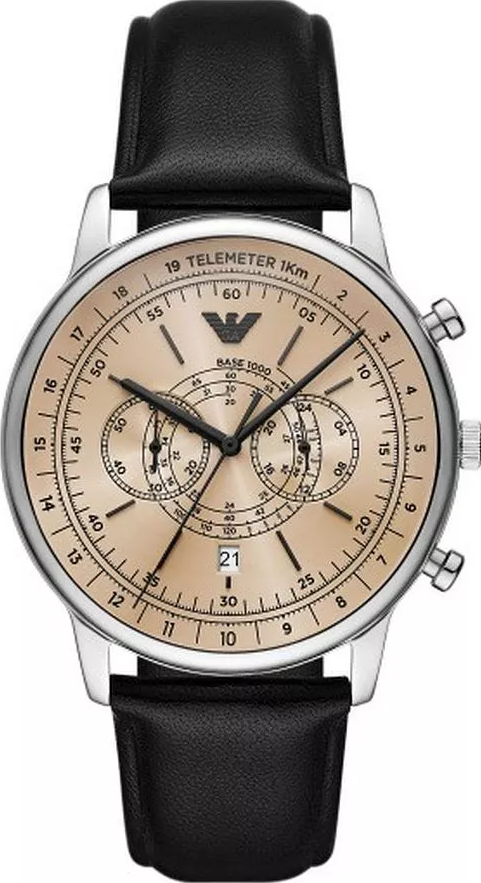 萬年鐘錶 - ARMANI  精品腕錶   亞曼尼  棕色面盤三眼皮革款男錶 AR11634  錶徑42MM