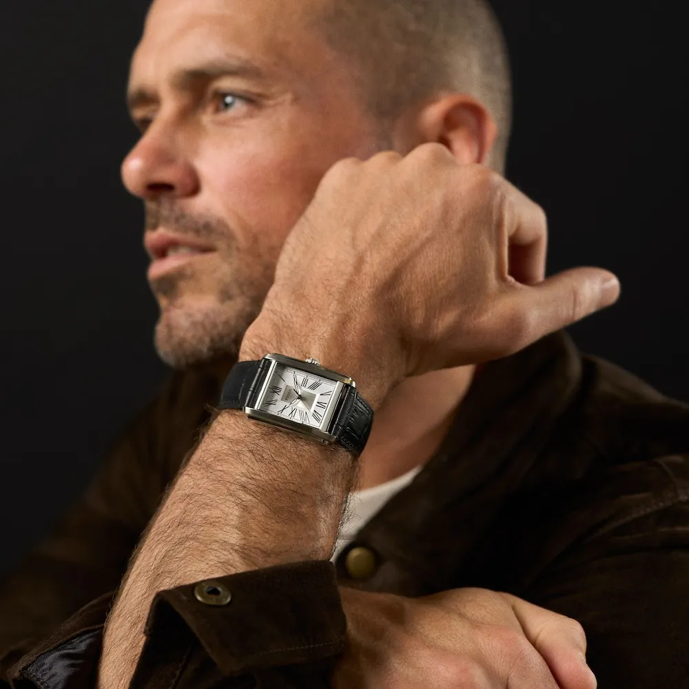 萬年鐘錶 - Fossil  復刻經典男錶 羅馬數字方形皮革男錶 FS6078  錶徑30x42MM