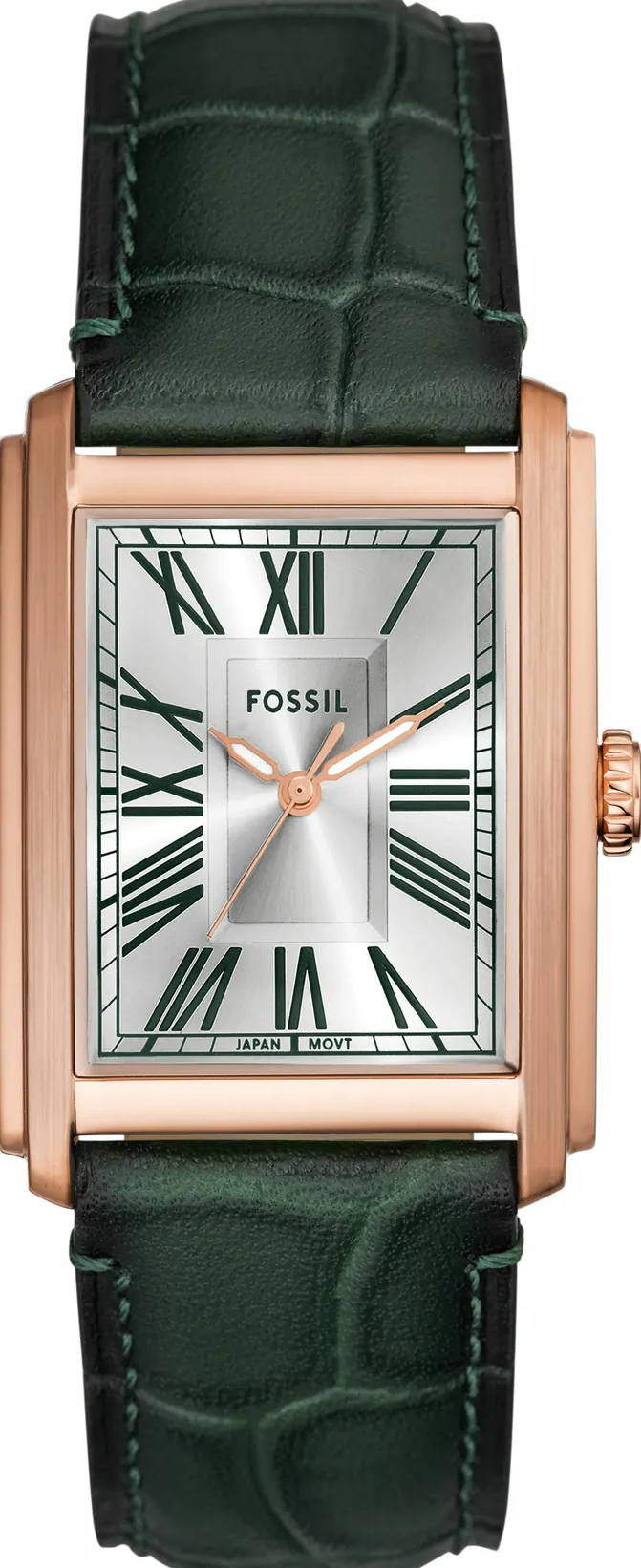 萬年鐘錶 - Fossil  復刻經典男錶 羅馬數字方形皮革男錶 FS6077  錶徑30x42MM