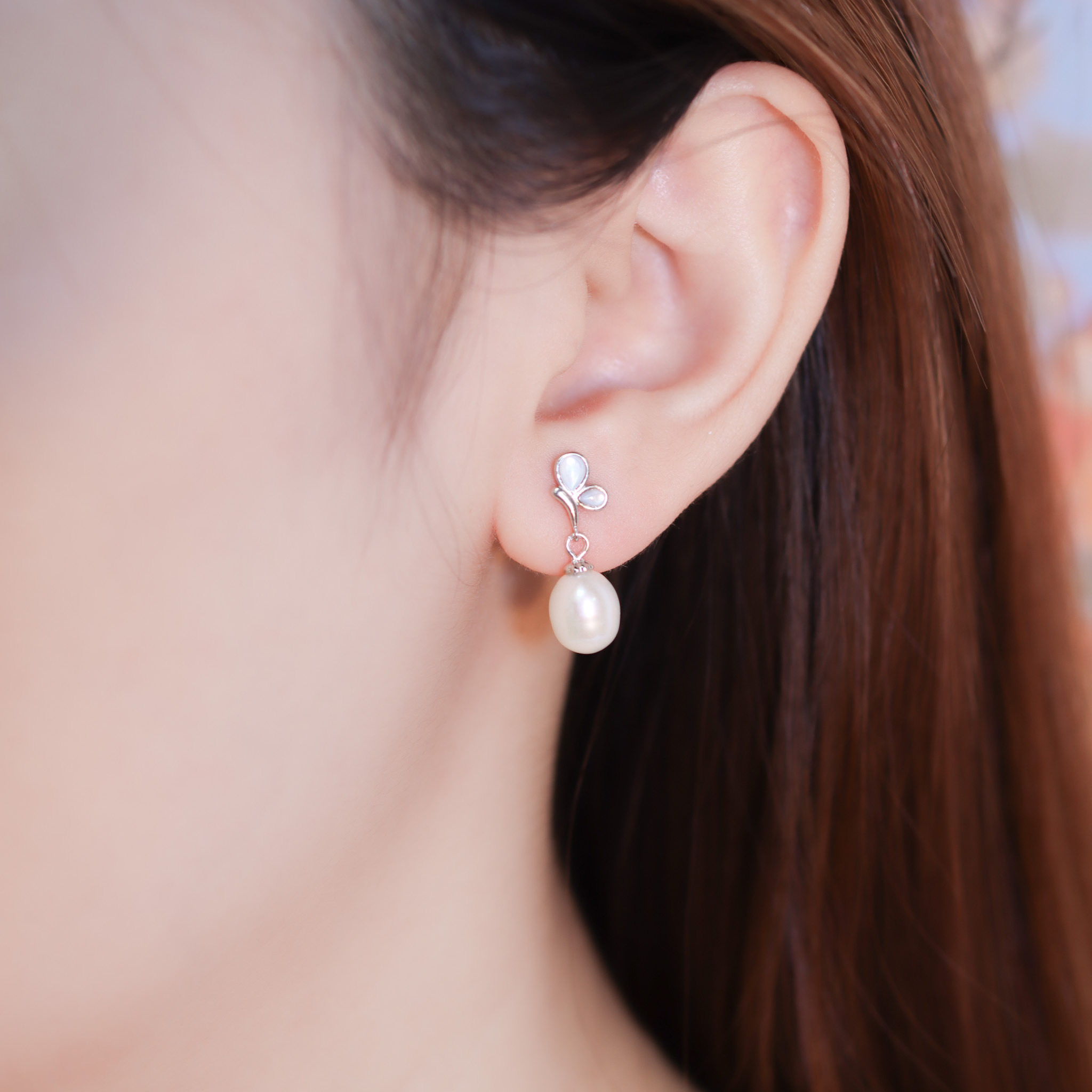 | 925純銀・白金・珍珠 | 純白蝴蝶珍珠耳環 | EA0819 |