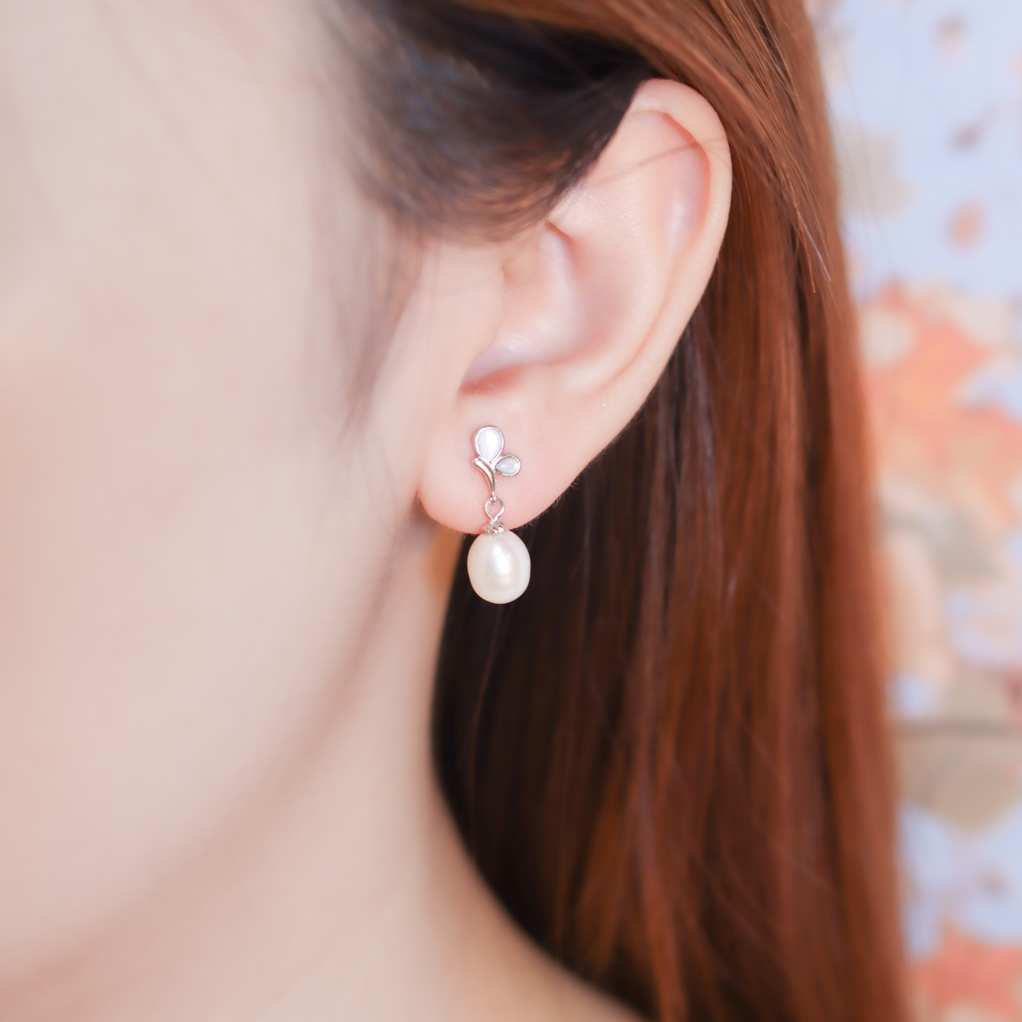 | 925純銀・白金・珍珠 | 純白蝴蝶珍珠耳環 | EA0819 |