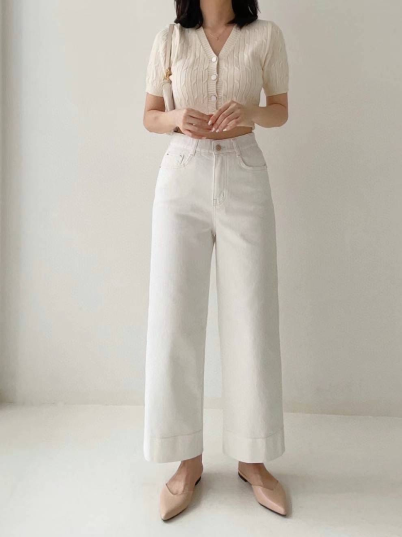 [現貨] Daphne 百搭九分牛仔寬褲 [ 白色 / M,L ]