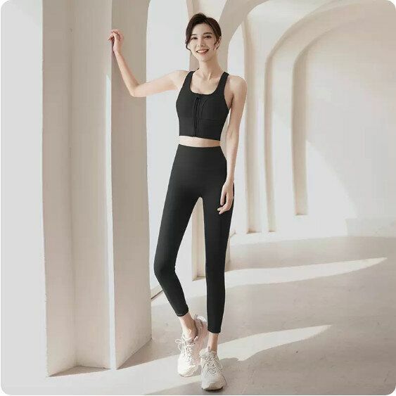 熱推夏季瑜伽服套裝（黑色+防尷尬瑜伽褲黑）【尺碼：S-XL碼】【下單後請聯絡客服確認發貨尺碼】