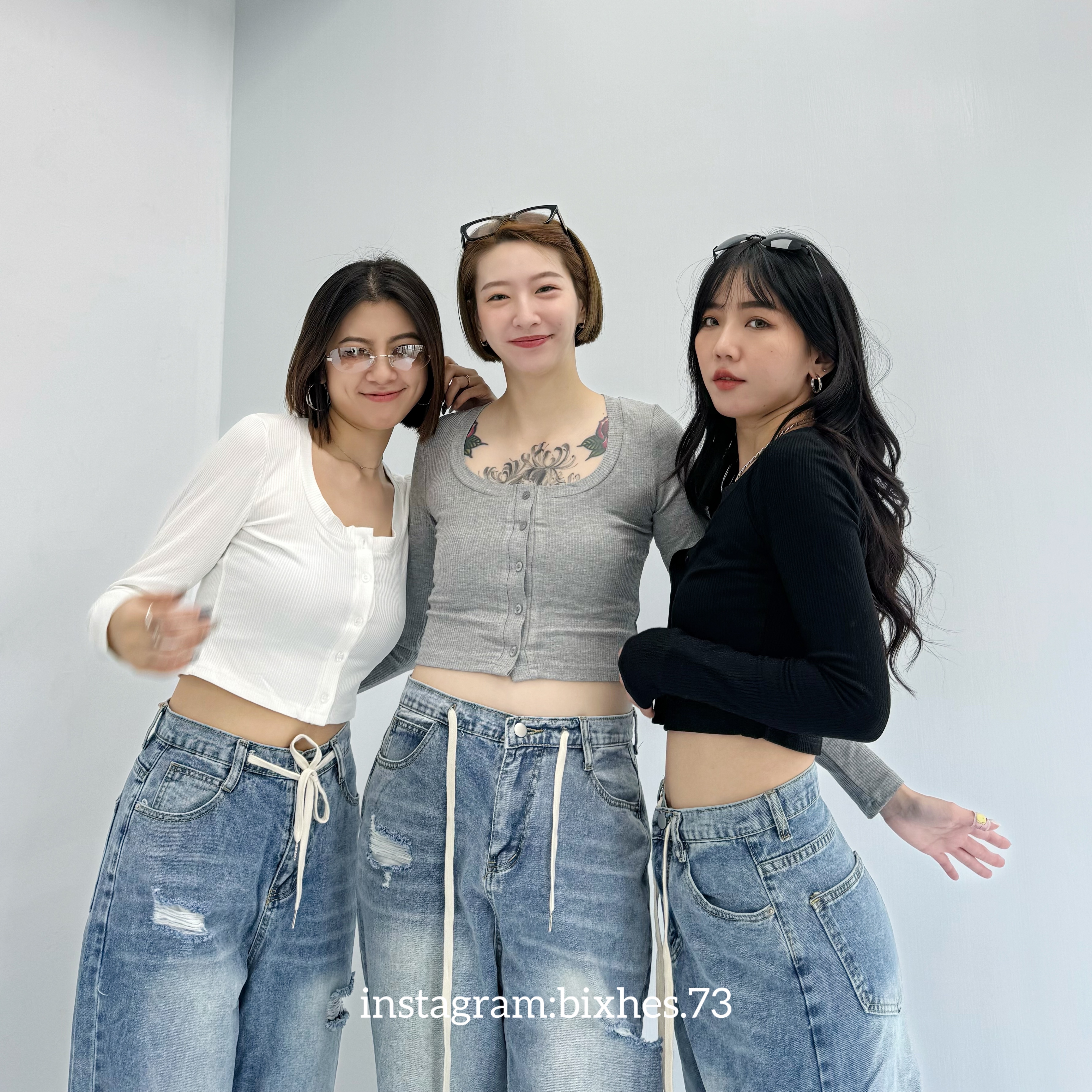 彈力圓領開衫長T(B00090)